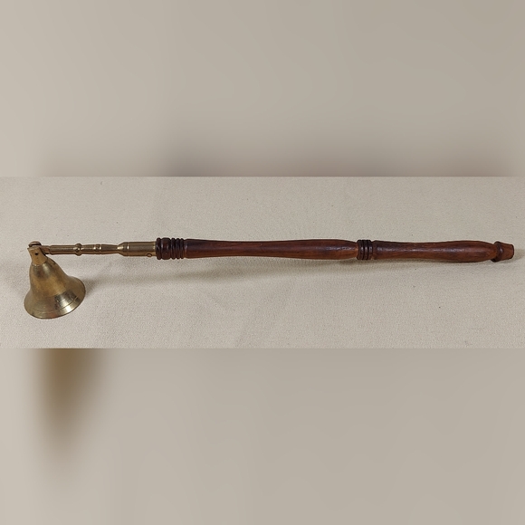 Brass Candle Snuffer Long Wood Handle Farmhouse Boho 14 Inches Vintage India - Picture 1 of 5